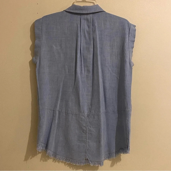 UMGEE DENIM Lightweight Wash Denim Shirt Cap Sleeves~Frayed Edges~Size S - Picture 6 of 11